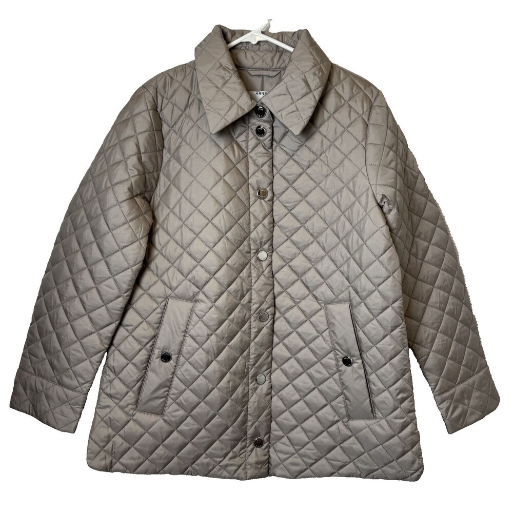 Anne Klein Womens Medium Tan Jacket Quilted Snap Midweight Pockets Winter